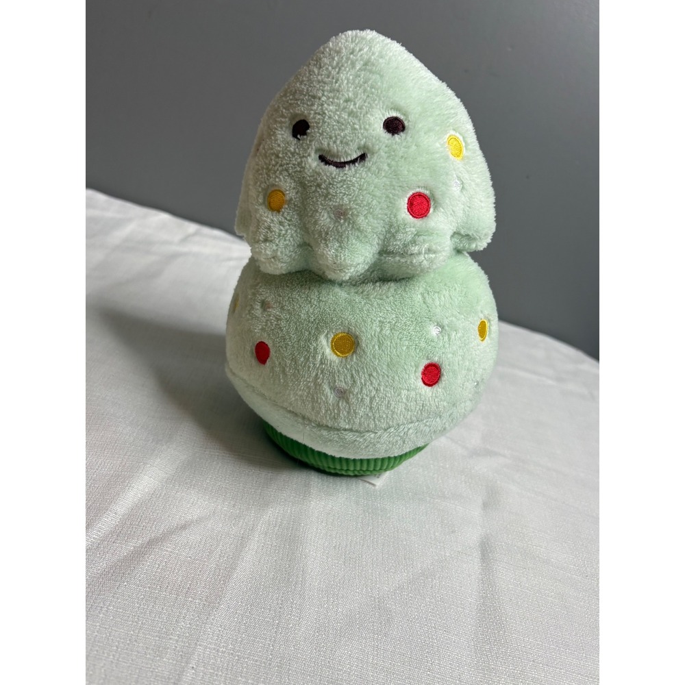 American Greetings Mint Green Plush Christmas Tree Embroidered Ornaments Smiley
